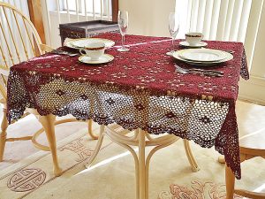 square crochet tablecloth, merlot color crochet tablecloth