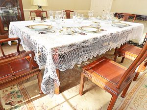 white crochet tablecloth. 70"x156"