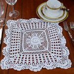 Square Crochet Placemats. 14"SQ. White