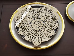 9" crochet hearts doily, Brazilian Sand color