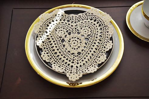 9" crochet hearts doily, Brazilian Sand color