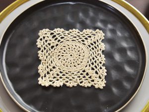 Brazilian Sand Color, square crochet doily, 4x4"square.